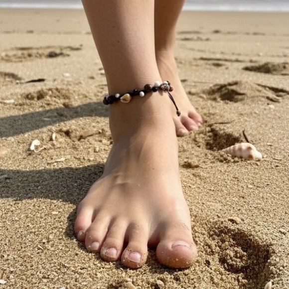 Mini Sea Shell Macrame Anklet –  Black Adjustable Beach Boho Jewelry - Picture 9 of 9